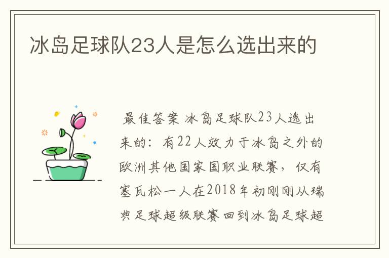 冰岛足球队23人是怎么选出来的