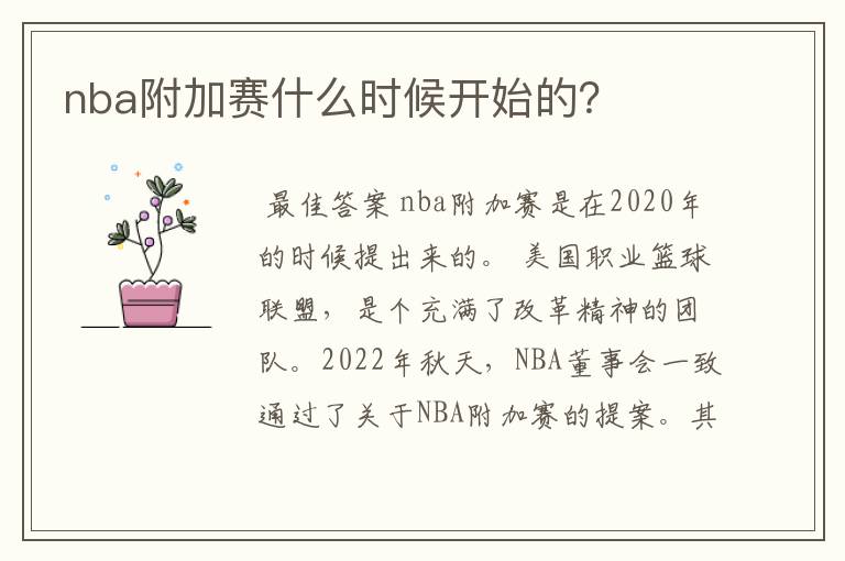 nba附加赛什么时候开始的?