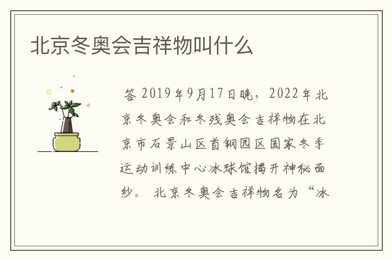 北京冬奥会吉祥物叫什么