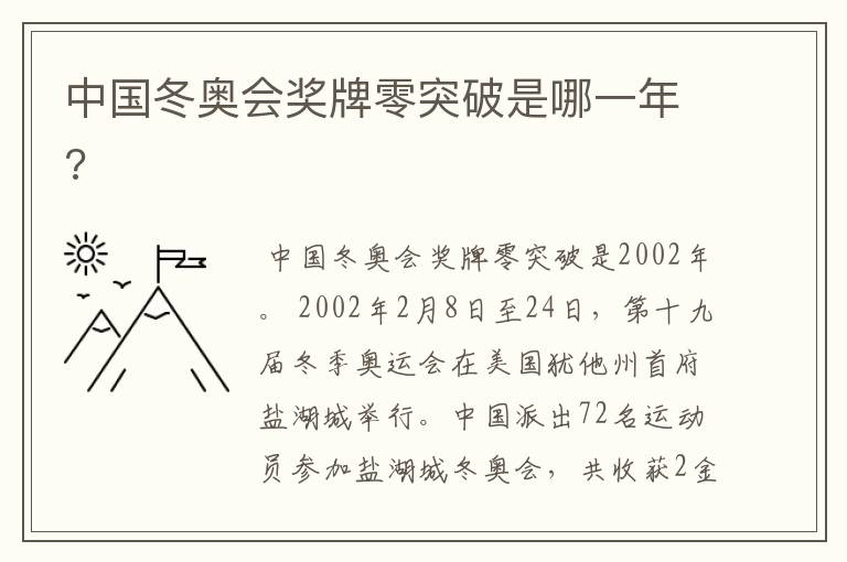 中国冬奥会奖牌零突破是哪一年?