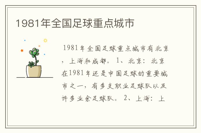 1981年全国足球重点城市