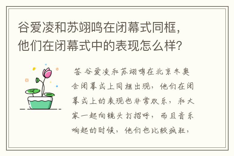 谷爱凌和苏翊鸣在闭幕式同框，他们在闭幕式中的表现怎么样？