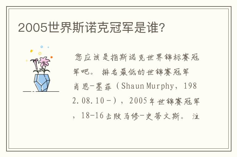 2005世界斯诺克冠军是谁?