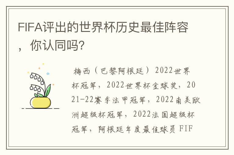 FIFA评出的世界杯历史最佳阵容，你认同吗？