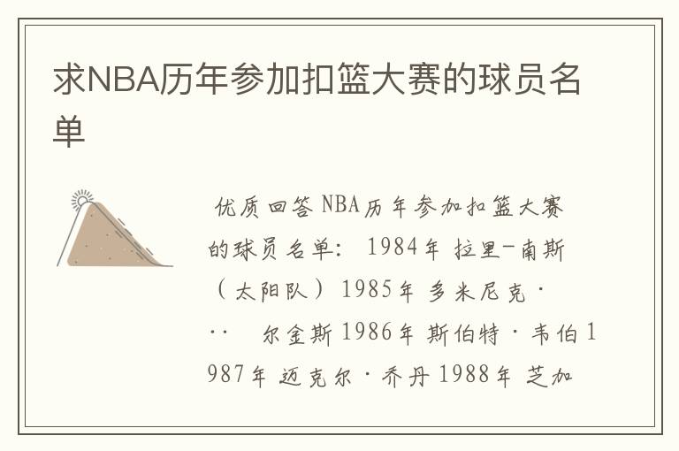 求NBA历年参加扣篮大赛的球员名单