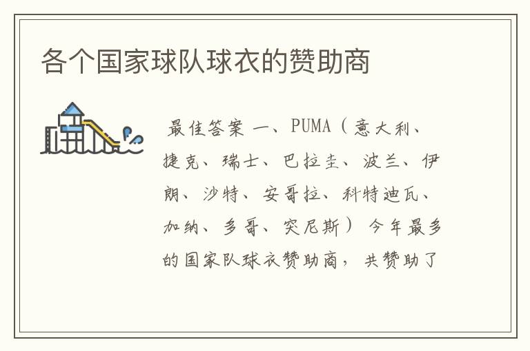 各个国家球队球衣的赞助商