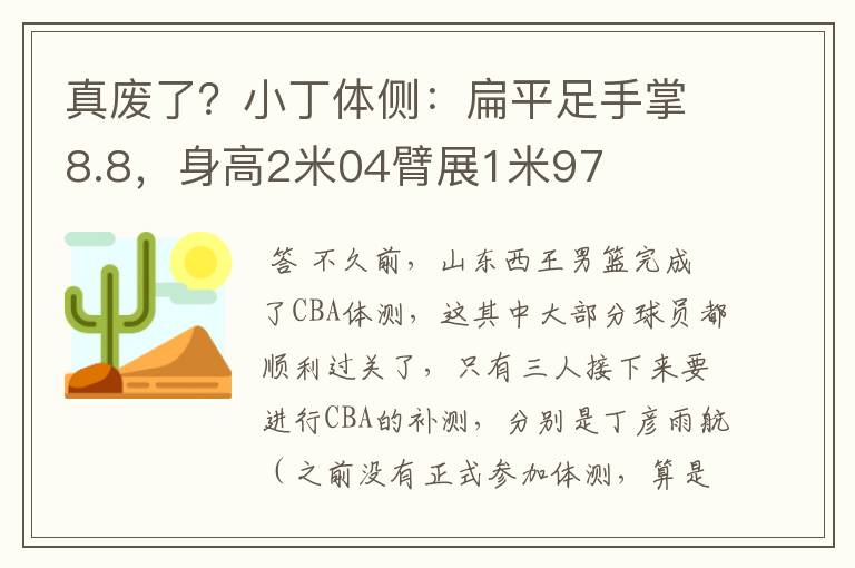 真废了？小丁体侧：扁平足手掌8.8，身高2米04臂展1米97