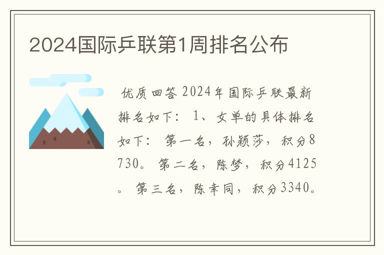 2024国际乒联第1周排名公布