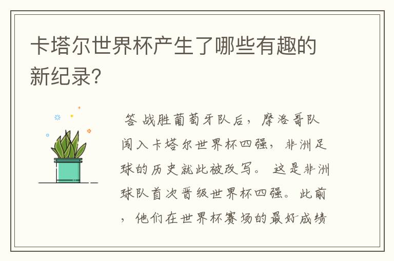 卡塔尔世界杯产生了哪些有趣的新纪录？