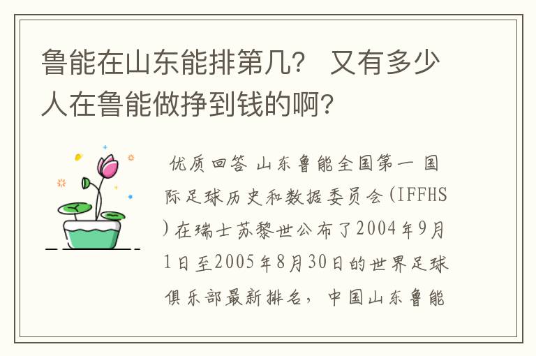 鲁能在山东能排第几？ 又有多少人在鲁能做挣到钱的啊?