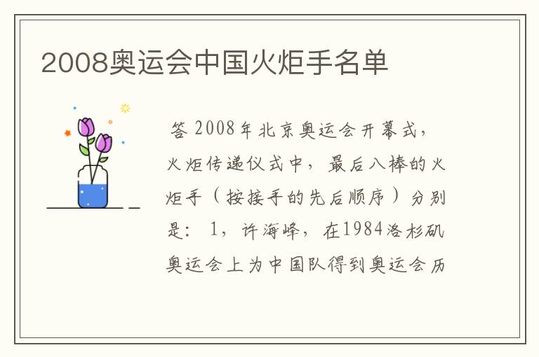 2008奥运会中国火炬手名单