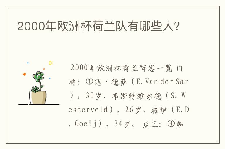 2000年欧洲杯荷兰队有哪些人?