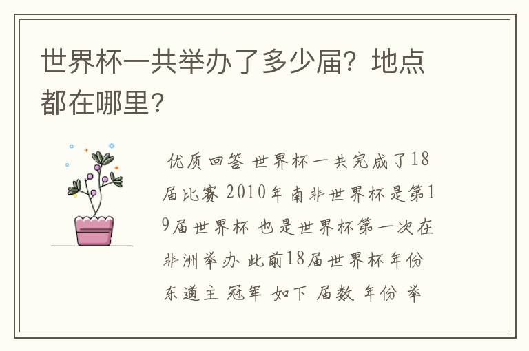 世界杯一共举办了多少届?地点都在哪里?