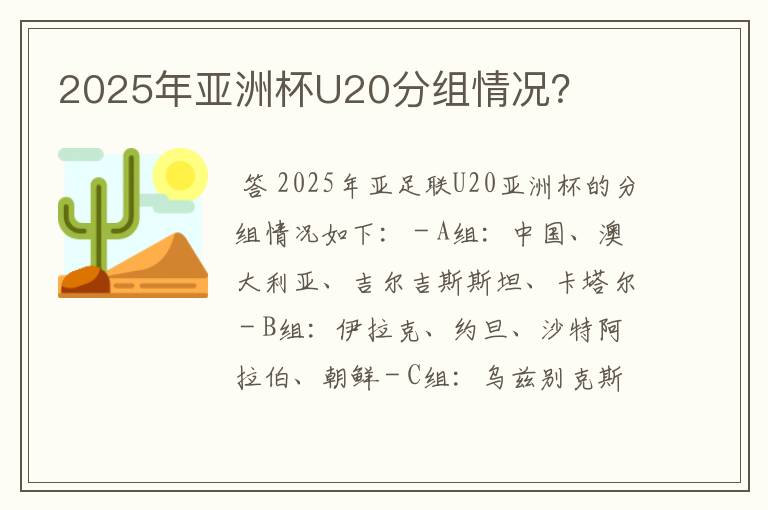 2025年亚洲杯U20分组情况？