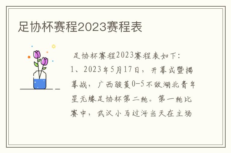 足协杯赛程2023赛程表