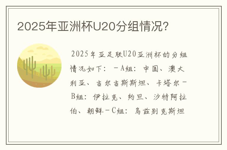 2025年亚洲杯U20分组情况？