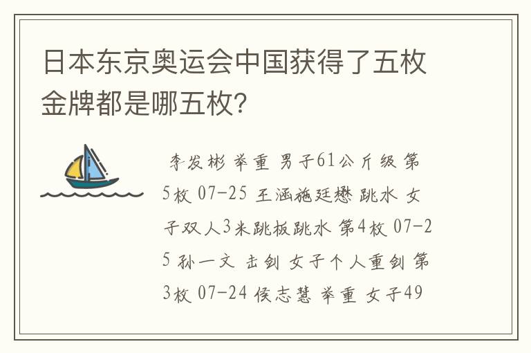 日本东京奥运会中国获得了五枚金牌都是哪五枚？