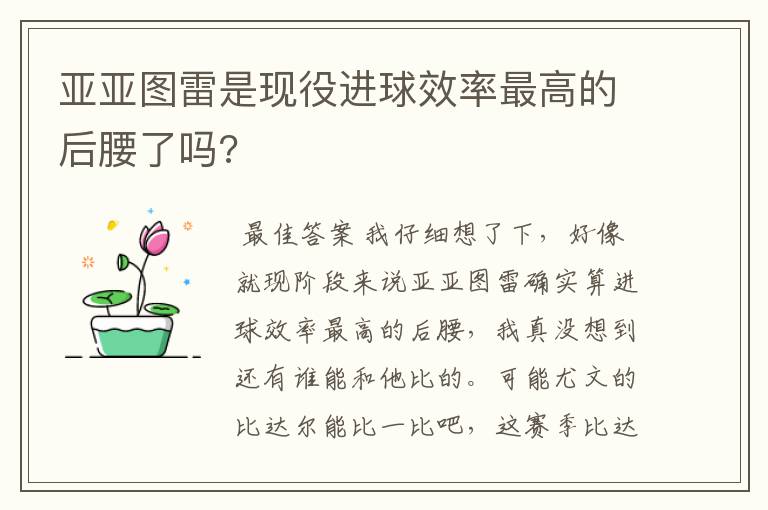 亚亚图雷是现役进球效率最高的后腰了吗?