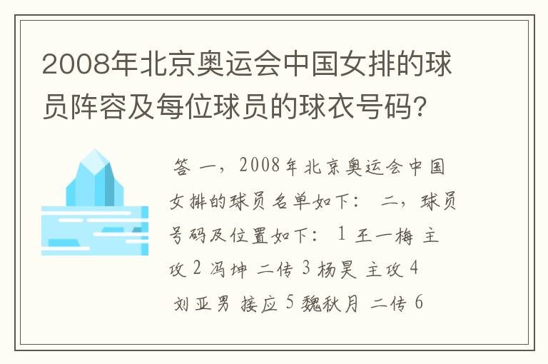 2008年北京奥运会中国女排的球员阵容及每位球员的球衣号码?