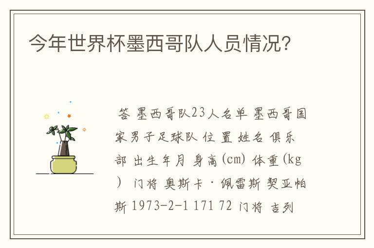 今年世界杯墨西哥队人员情况?