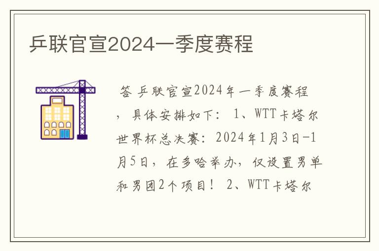 乒联官宣2024一季度赛程