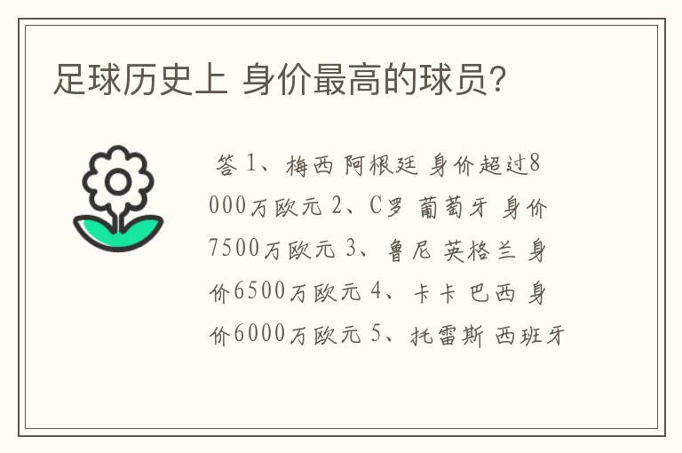 足球历史上 身价最高的球员？