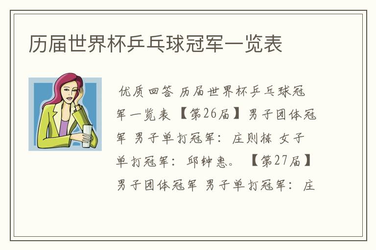 历届世界杯乒乓球冠军一览表