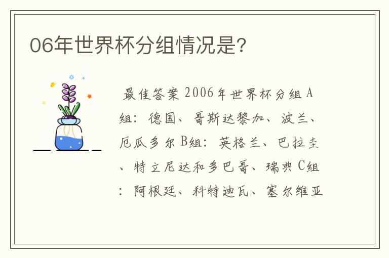 06年世界杯分组情况是?