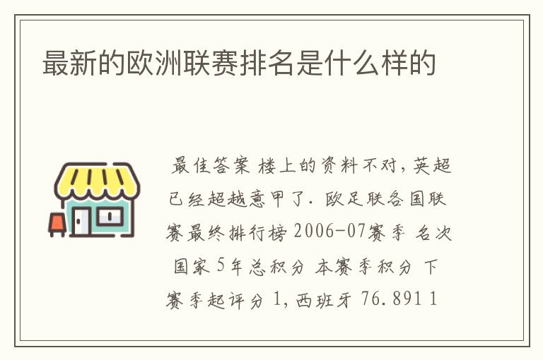 最新的欧洲联赛排名是什么样的