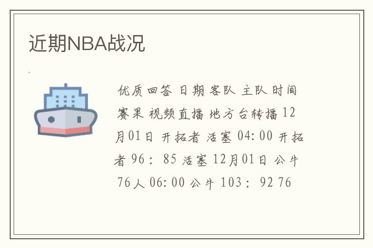 近期NBA战况