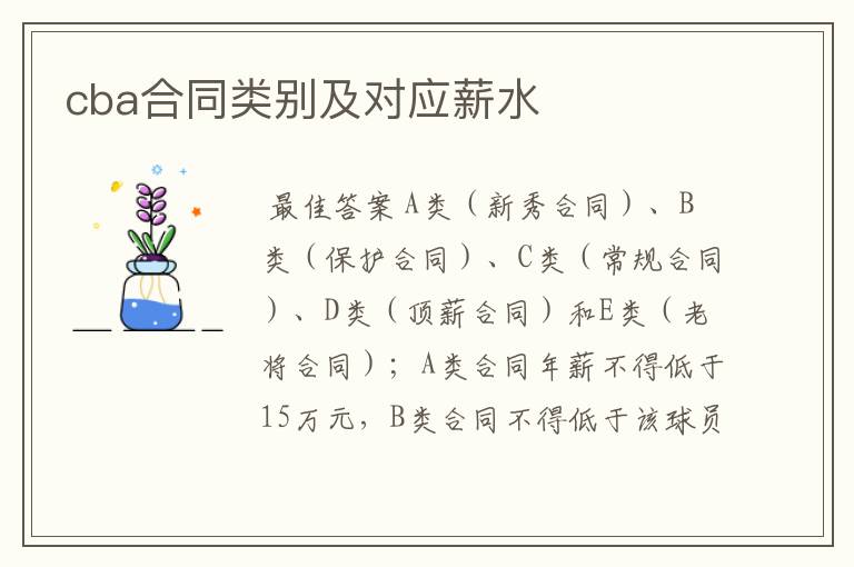 cba合同类别及对应薪水