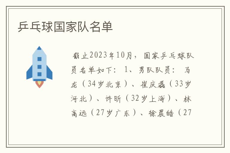乒乓球国家队名单