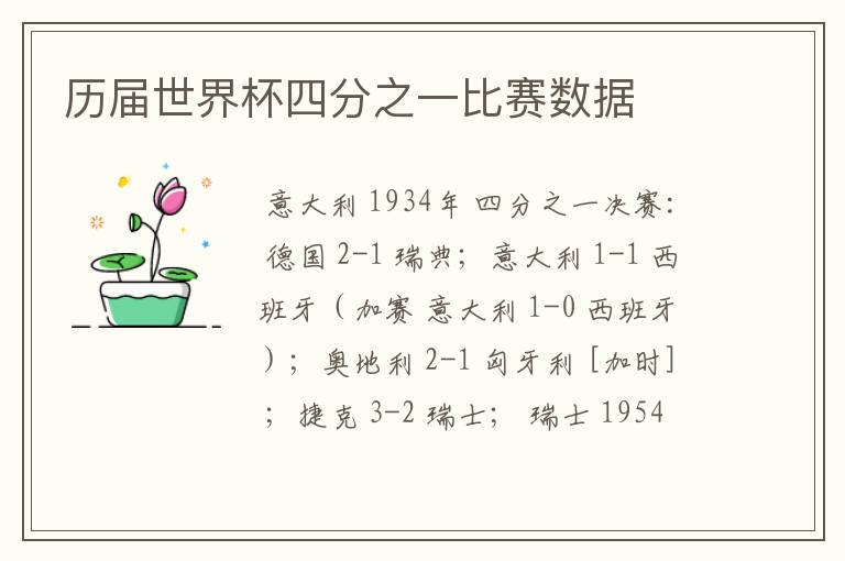 历届世界杯四分之一比赛数据