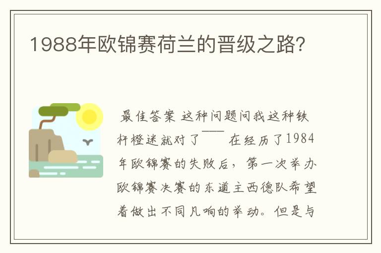 1988年欧锦赛荷兰的晋级之路？