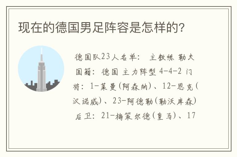 现在的德国男足阵容是怎样的?