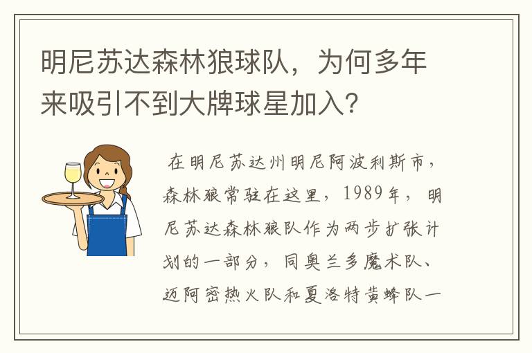 明尼苏达森林狼球队，为何多年来吸引不到大牌球星加入？