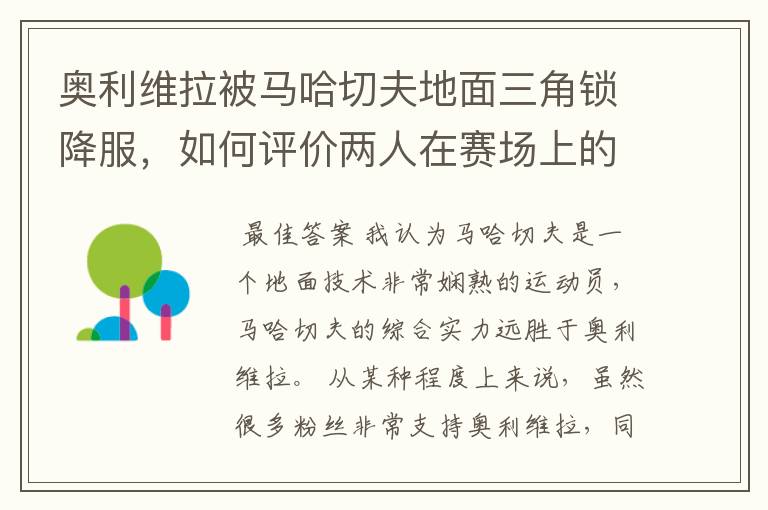 奥利维拉被马哈切夫地面三角锁降服，如何评价两人在赛场上的表现？