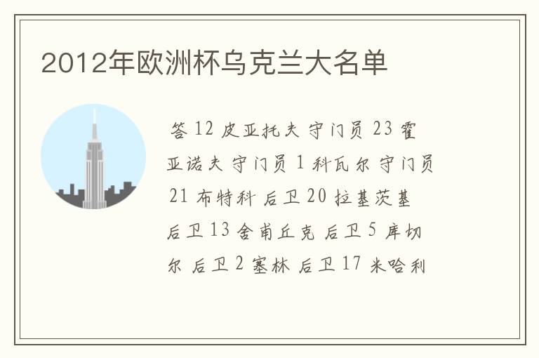 2012年欧洲杯乌克兰大名单