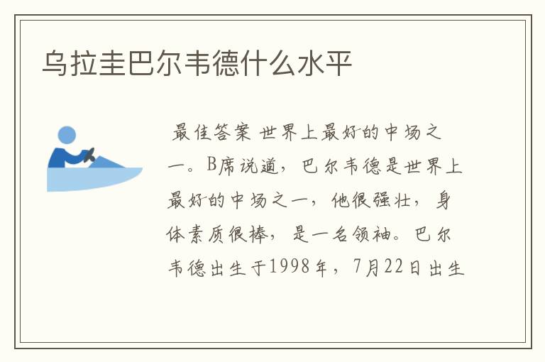 乌拉圭巴尔韦德什么水平