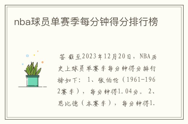 nba球员单赛季每分钟得分排行榜