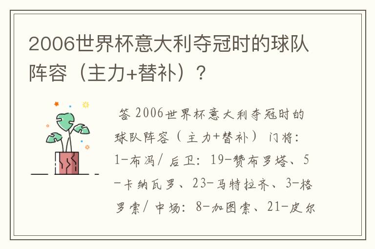 2006世界杯意大利夺冠时的球队阵容（主力+替补）？