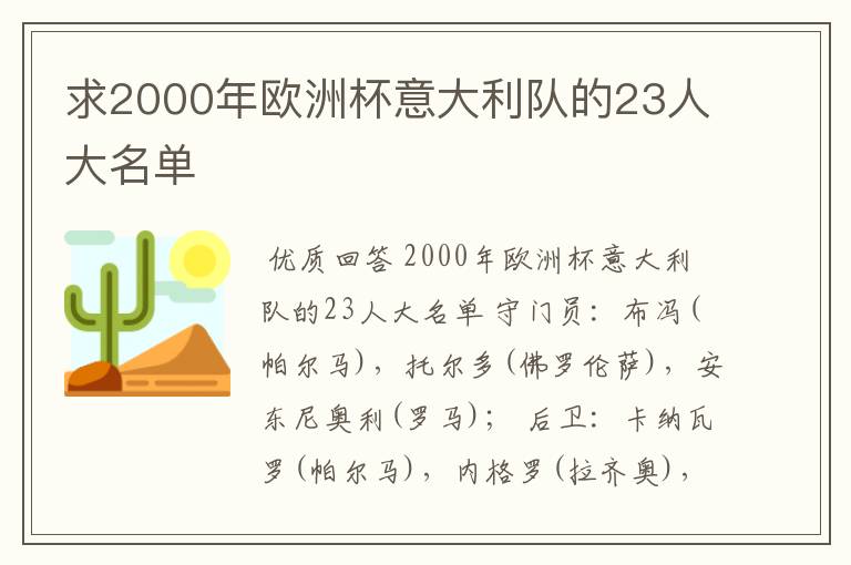 求2000年欧洲杯意大利队的23人大名单