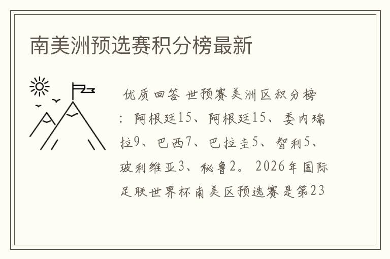 南美洲预选赛积分榜最新