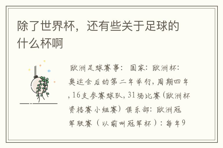 除了世界杯,还有些关于足球的什么杯啊