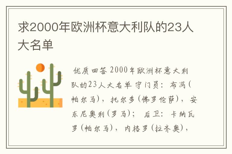 求2000年欧洲杯意大利队的23人大名单