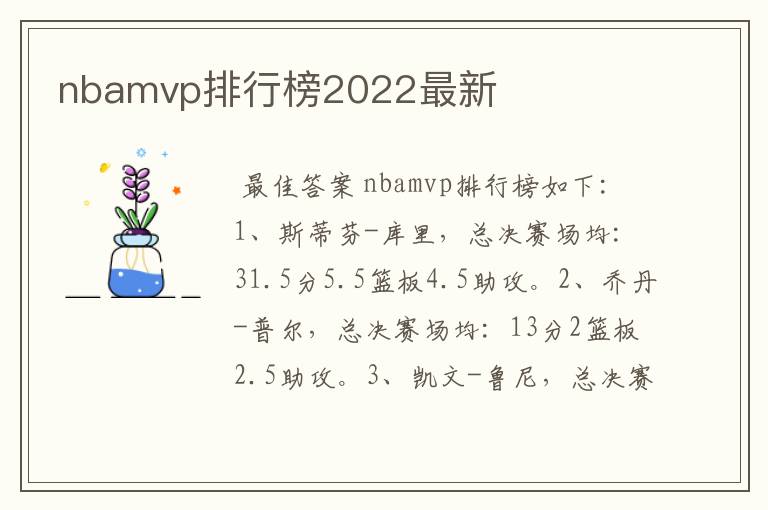 nbamvp排行榜2022最新