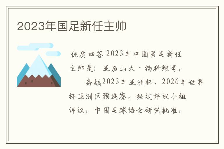 2023年国足新任主帅