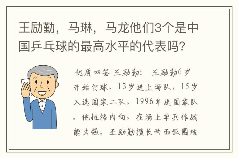 王励勤，马琳，马龙他们3个是中国乒乓球的最高水平的代表吗？他们打球有何特点，谁的FENS多点