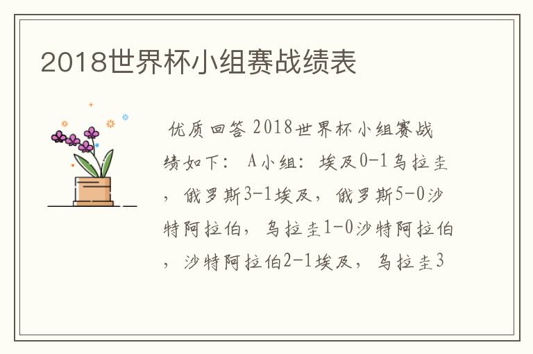 2018世界杯小组赛战绩表