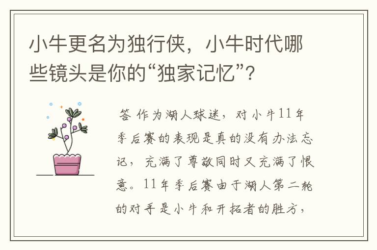 小牛更名为独行侠，小牛时代哪些镜头是你的“独家记忆”？